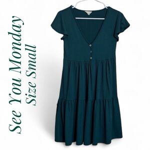 ✅ 5 for $25 - EUC Teal Ribbed Babydoll Dress, See You Monday Size Small